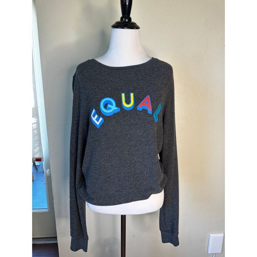 🧸 Wildfox "EQUAL" Charcoal Gray Cozy Knit Sweatshirt